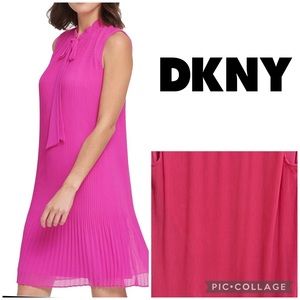 DKNY Sleeveless Pleated Tie Neck A-Line Shift Dress, fuchsia pink Size 12 Pleats